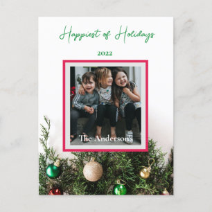 Postal Festiva Fotos personalizados Ornaments Pine Postcard