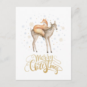 Postal Festiva Fox Deer Winter Snow Merry Christmas