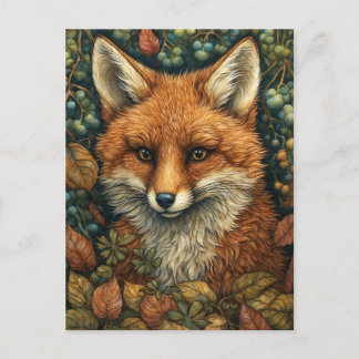 Postal Festiva Fox en un bosque otoñal de ensueño y capricho