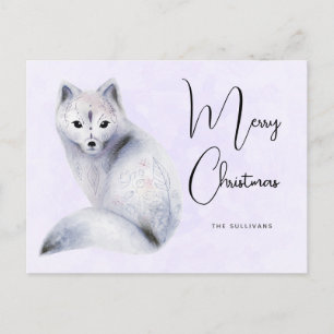 Postal Festiva Fox nórdica con Navidades de marcas florales