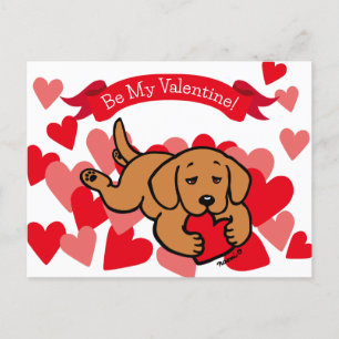 Postal Festiva Fox Red Lab Corazón de mascado de cachorro Valenti