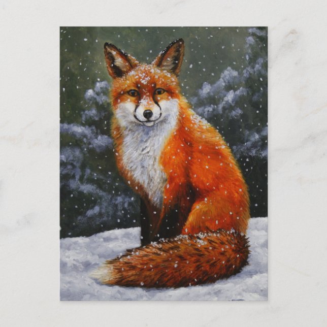 Postal Festiva Fox roja en nieve invernal (Anverso)