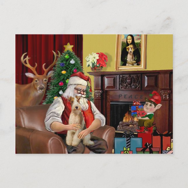 Postal Festiva Fox Terrier de Santa Claus (#3) (Anverso)