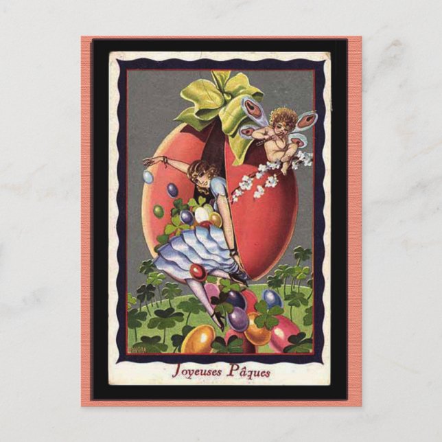 Postal Festiva Francés Pascua del vintage (Anverso)