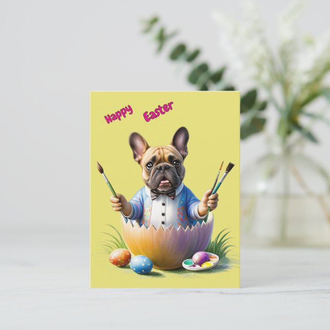 Postal Festiva Französische Bulldogge Ei Ostern French Bulldog (Anverso de pie)
