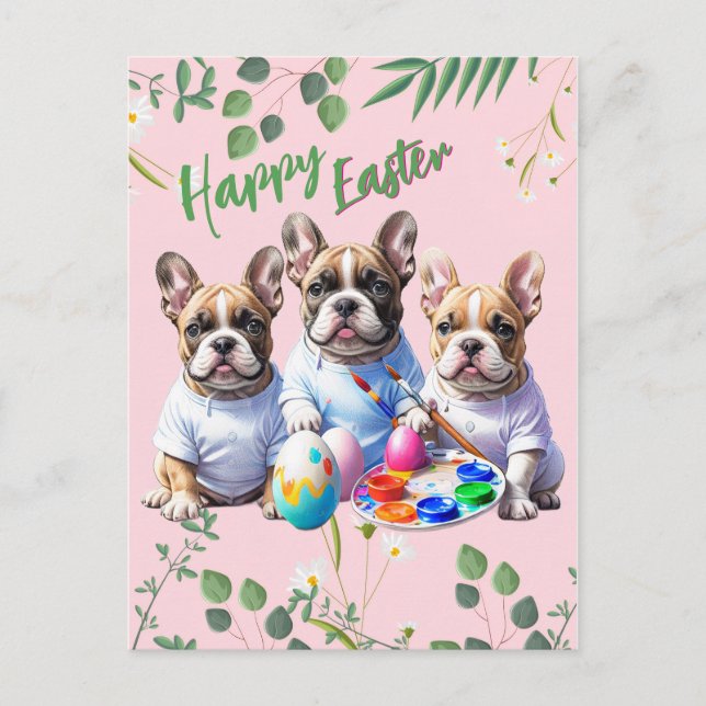 Postal Festiva Französische Bulldogge Happy Easter French Bulldog (Anverso)