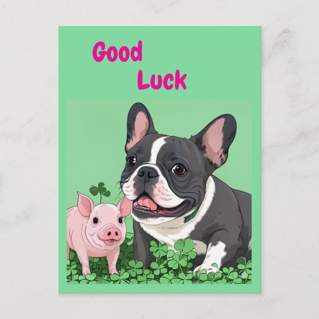 Postal Festiva Französische Bulldogge viel Glück French Bulldog (Anverso)