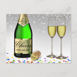 Postal Festiva Frasco de vino esparcido Feliz Año Nuevo 2025