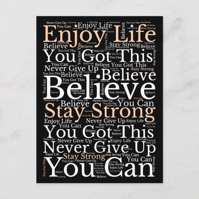 Postal Festiva Frases motivacionales Patrón de WordArt Blanco Neg (Anverso)