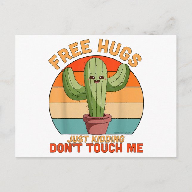 Postal Festiva Free Hugs Just Kidding Don't Touch Me Cactus Funny (Anverso)