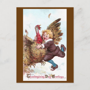 Postal Festiva Frenando frenéticamente el vintage Día de Acción d