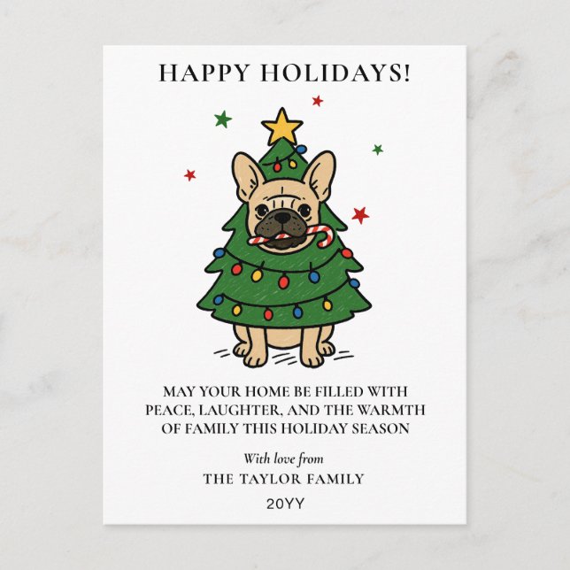 Postal Festiva French Bulldog Christmas Tree Dog Frenchie (Anverso)