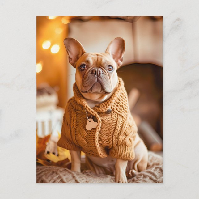 Postal Festiva French Bulldog in Knitted Dog Attire (Anverso)