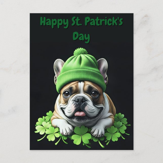 Postal Festiva French Bulldog St. Patrick's Day Kleeblatt Glück (Anverso)