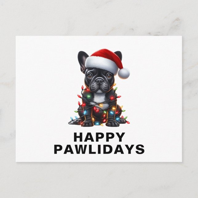 Postal Festiva French Bulldog Tangled in Christmas Lights Funny (Anverso)