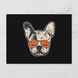Postal Festiva Frenchie con gafas de sol de calabaza Halloween Bu