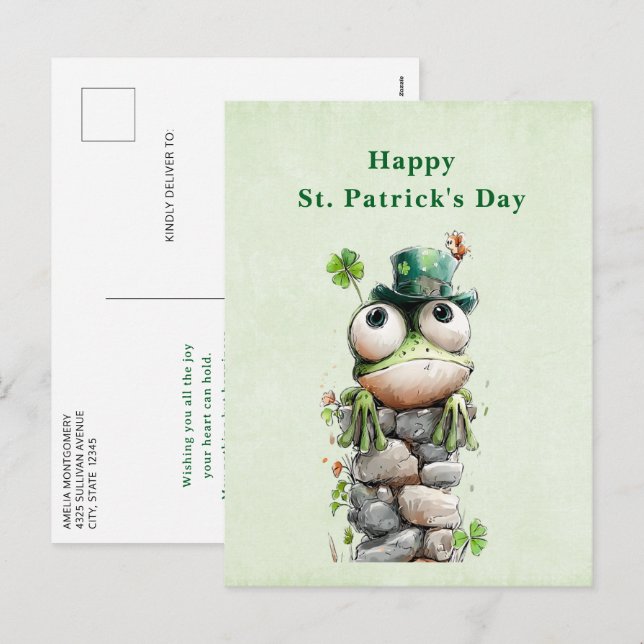 Postal Festiva Frog with Green Hat Cute St. Patrick's Day (Anverso / Reverso)