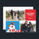 Postal Festiva Frosty El Collage de fotos Familiar De La Festivid<br><div class="desc">¡Celebra la festividad con Frosty el muñeco de nieve! Personalizar esta tarjeta de postales de vacaciones Frosty the Snowman con tus 2 fotos familiares favoritas y texto personalizado!</div>