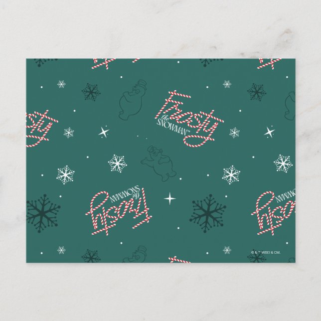Postal Festiva Frosty el Patrón de Copo de Nieve Verde (Anverso)