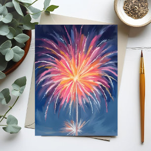 Postal Festiva Fuegos Artificiales de Año Nuevo Feliz Acuarela