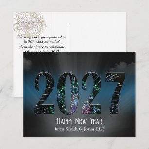 Postal Festiva Fuegos artificiales y nubes de Año Nuevo 2027