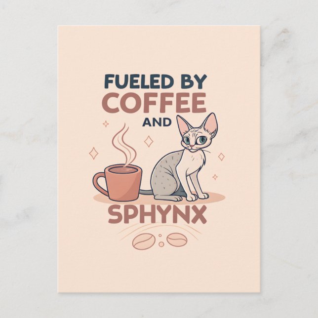 Postal Festiva Fueled by Coffee and Sphynx Cat Art (Anverso)