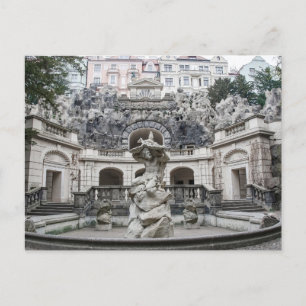 Postal Festiva Fuente con estatua de Neptuno en Praga