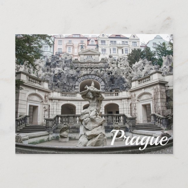 Postal Festiva Fuente con estatua de Neptuno en Praga (Anverso)