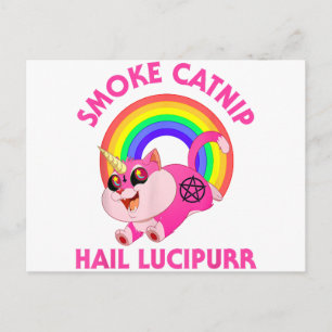 Postal Festiva Fumar Catnip Salve a Lucipurr, Gato Satánico Diver