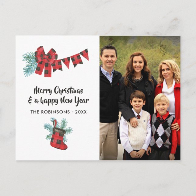 Postal Festiva Fun Buffalo Plaid Lumberjack Navidades Oso Foto (Anverso)
