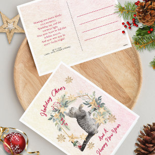 Postal Festiva Fun Cat Gold Snowflakes Feliz Año Nuevo Navidades