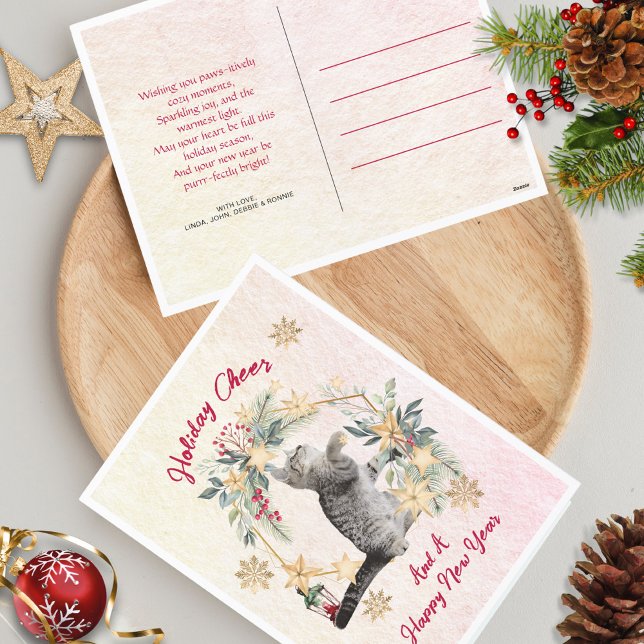 Postal Festiva Fun Cat Gold Snowflakes Feliz Año Nuevo Navidades (Subido por el creador)