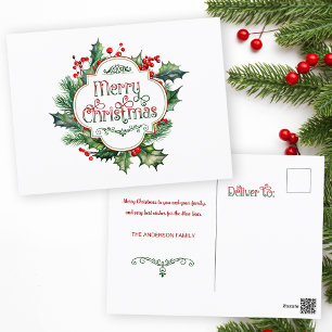 Postal Festiva Fun Colorous Merry Christmas Holly Script
