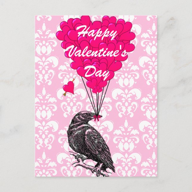 Postal Festiva Fun crow love heart Valentines (Anverso)