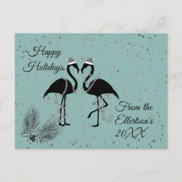 Postal Festiva Fun Flamingos Navidades Estrellas Purpurinas