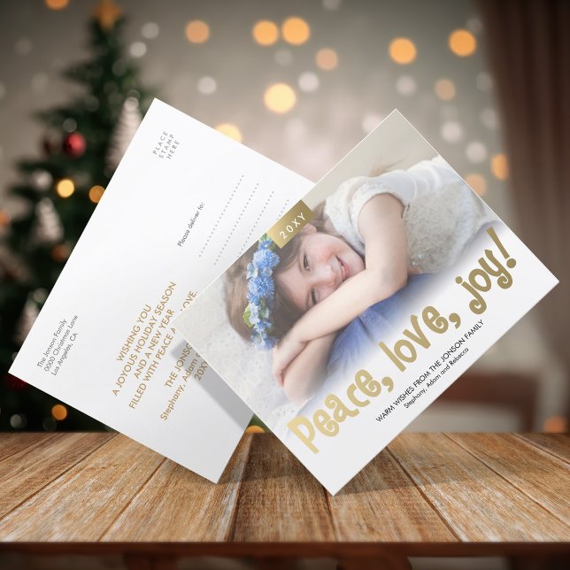 Postal Festiva Fun Gold Peace Love Joy Foto Postcard moderna (Subido por el creador)