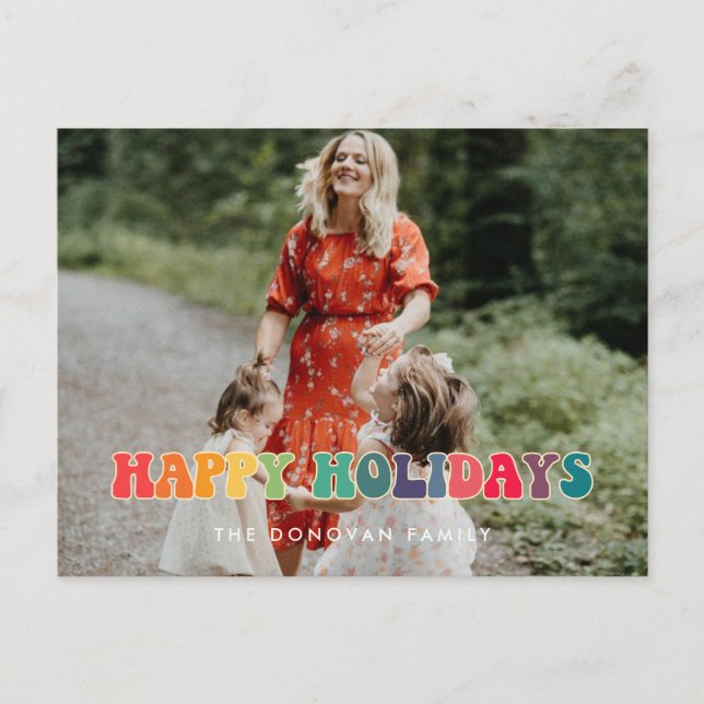 Postal Festiva Fun hippie de los años 60 feliz foto de feriados (Anverso)