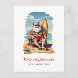 Postal Festiva Fun Mele Kalikimaka Santa Surfboard Navidades Card