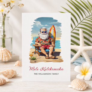 Postal Festiva Fun Mele Kalikimaka Santa Surfboard Navidades Card