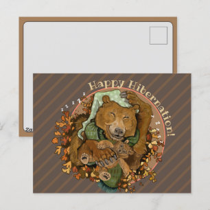Postal Festiva Funda de almohada de oso suave de hibernación feli