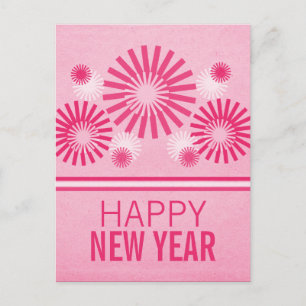 Postal Festiva Funky Fireworks New Years Postcard, Pink