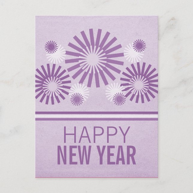 Postal Festiva Funky Fireworks New Years Postcard, Purple (Anverso)