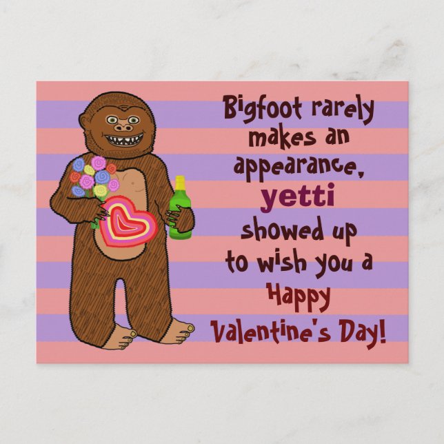 Postal Festiva Funny Bigfoot El día de San Valentín Pun (Anverso)
