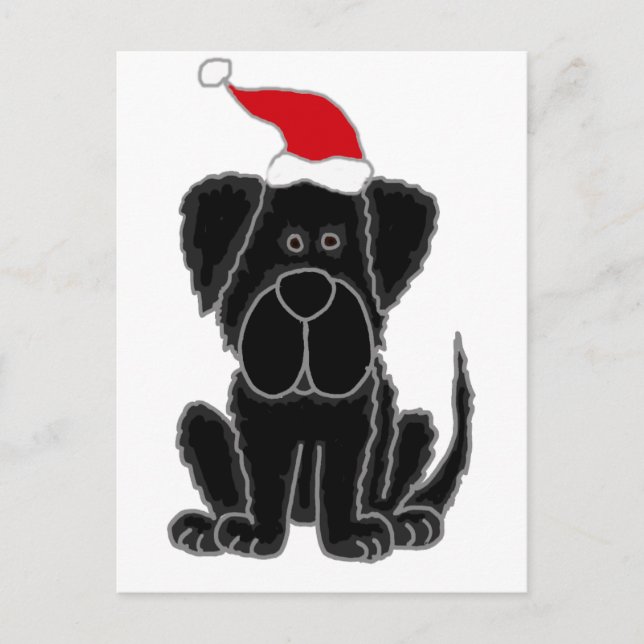 Postal Festiva Funny Black Newfoundland Dog Christmas (Anverso)