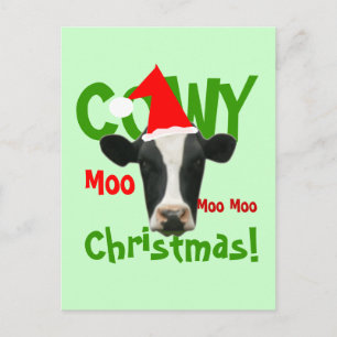 Postal Festiva Funny Cowy Navidades Santa Cow Postcard