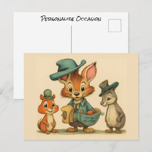 Postal Festiva Funny Cute Cartoon Animal Couriers Any Occasion  (Anverso / Reverso)