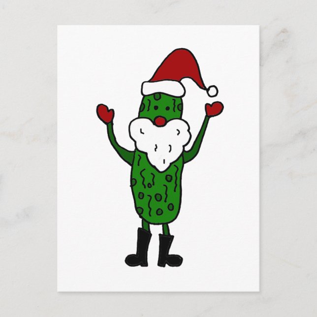 Postal Festiva Funny Diseño de Navidades de Pickle Santa Claus (Anverso)
