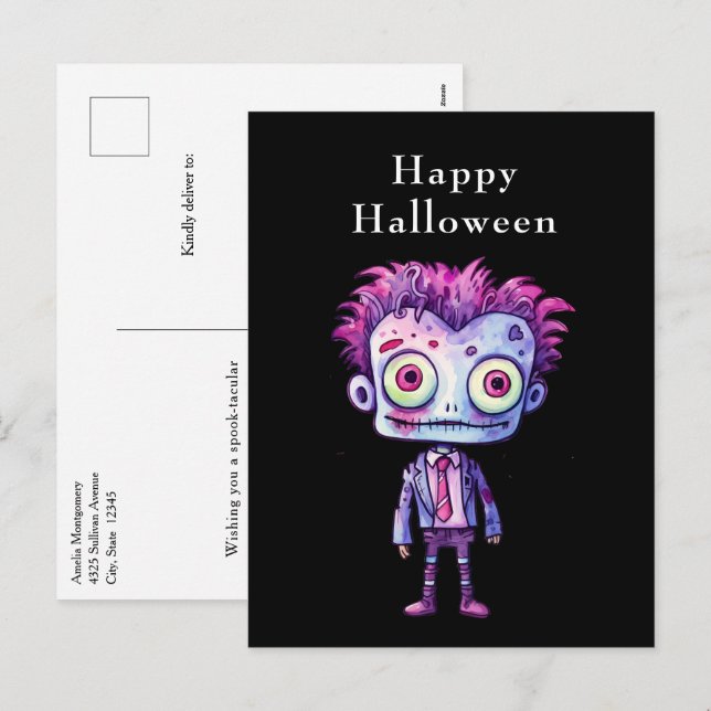 Postal Festiva Funny Frankenstein Monster Halloween Fun (Anverso / Reverso)