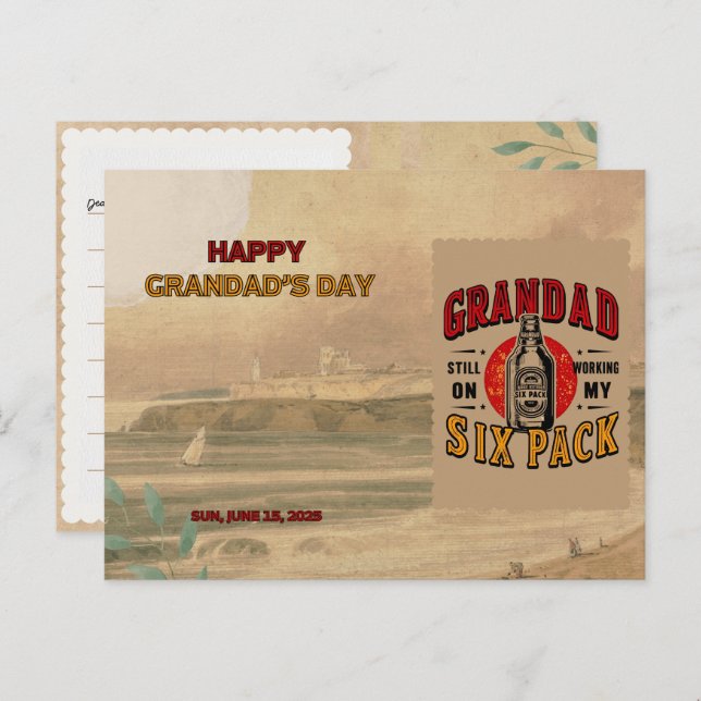 Postal Festiva Funny Grandpa Six Pack Postcard - Día del Padre (Anverso / Reverso)