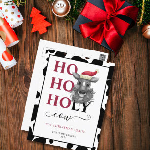 Postal Festiva Funny Holy Cow Piel de vaca Pattern Navidades